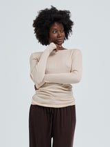 Seamless Basic Silky Alma | Seide L/S T-Shirt Rosie Beige