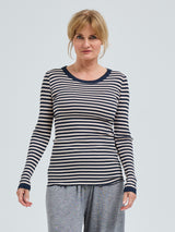 Seamless Basic Silky Fiore | Seide Blouse Navy/Beige