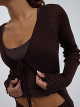 Seamless Basic Woolen Cardigan | Merinowolle Cardigan Dark Brown
