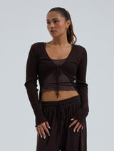 Seamless Basic Woolen Cardigan | Merinowolle Cardigan Dark Brown