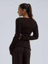 Seamless Basic Woolen Cardigan | Merinowolle Cardigan Dark Brown