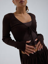 Seamless Basic Woolen Cardigan | Merinowolle Cardigan Dark Brown