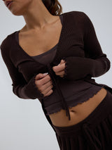 Seamless Basic Woolen Cardigan | Merinowolle Cardigan Dark Brown