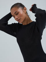 Seamless Basic Woolen Classic Blouse | Merinowolle L/S T-Shirt Black