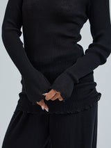 Seamless Basic Woolen Classic Blouse | Merinowolle L/S T-Shirt Black