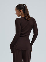 Seamless Basic Woolen Classic Blouse | Merinowolle L/S T-Shirt Dark Brown