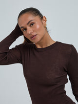 Seamless Basic Woolen Classic Blouse | Merinowolle L/S T-Shirt Dark Brown
