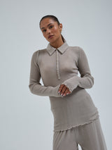 Seamless Basic Woolen Classic Polo | Merinowolle L/S T-Shirt Beige