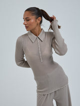 Seamless Basic Woolen Classic Polo | Merinowolle L/S T-Shirt Beige