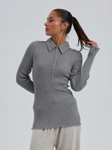 Seamless Basic Woolen Classic Polo | Merinowolle L/S T-Shirt Grey Melange