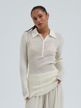 Seamless Basic Woolen Classic Polo | Merinowolle L/S T-Shirt Off-White
