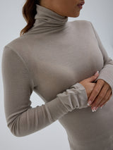 Seamless Basic Woolen Lola | Merinowolle Roll Neck Beige
