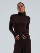 Seamless Basic Woolen Lola | Merinowolle Roll Neck Dark Brown