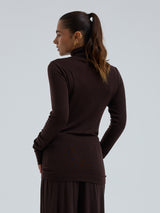 Seamless Basic Woolen Lola | Merinowolle Roll Neck Dark Brown