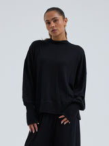 Seamless Basic Woolen Sporty Sweat | Merinowolle Blouse Black