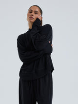 Seamless Basic Woolen Sporty Sweat | Merinowolle Blouse Black