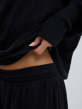 Seamless Basic Woolen Sporty Sweat | Merinowolle Blouse Black