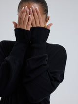 Seamless Basic Woolen Sporty Sweat | Merinowolle Blouse Black