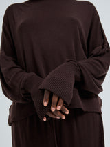 Seamless Basic Woolen Sporty Sweat | Merinowolle Blouse Dark Brown