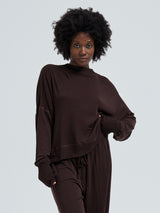 Seamless Basic Woolen Sporty Sweat | Merinowolle Blouse Dark Brown