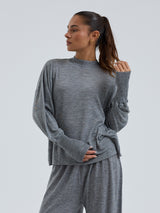 Seamless Basic Woolen Sporty Sweat | Merinowolle Blouse Grey Melange
