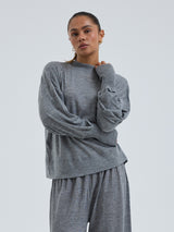 Seamless Basic Woolen Sporty Sweat | Merinowolle Blouse Grey Melange