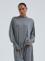 Seamless Basic Woolen Sporty Sweat | Merinowolle Blouse Grey Melange