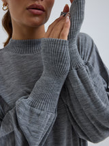 Seamless Basic Woolen Sporty Sweat | Merinowolle Blouse Grey Melange