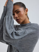 Seamless Basic Woolen Sporty Sweat | Merinowolle Blouse Grey Melange