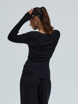 Seamless Basic Wooly Boat Neck | Wolle Seide Blouse Black