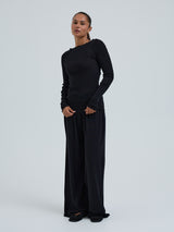 Seamless Basic Wooly Boat Neck | Wolle Seide Blouse Black