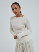 Seamless Basic Wooly Boat Neck | Wolle Seide Blouse Off-White
