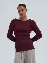 Seamless Basic Wooly Boat Neck | Wolle Seide Blouse Vineyard