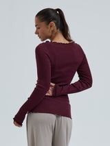 Seamless Basic Wooly Boat Neck | Wolle Seide Blouse Vineyard