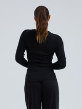 Seamless Basic Wooly Long Sleeve | Wolle Seide Blouse Black