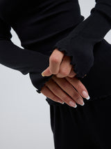 Seamless Basic Wooly Long Sleeve | Wolle Seide Blouse Black