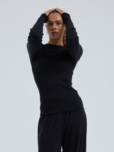 Seamless Basic Wooly Long Sleeve | Wolle Seide Blouse Black