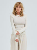 Seamless Basic Wooly Long Sleeve | Wolle Seide Blouse Off-White