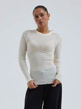 Seamless Basic Wooly Long Sleeve | Wolle Seide Blouse Off-White
