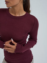 Seamless Basic Wooly Long Sleeve | Wolle Seide Blouse Vineyard