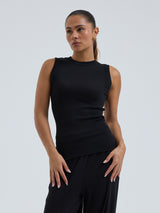 Seamless Basic Wooly Tank | Wolle Seide Tank Top Black