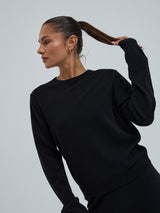 Seamless Basic Classic Crew Neck | Wolle Kaschmir Cardigan Black