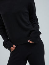 Seamless Basic Classic Crew Neck | Wolle Kaschmir Cardigan Black