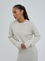 Seamless Basic Classic Crew Neck | Wolle Kaschmir Cardigan Ecru Melange