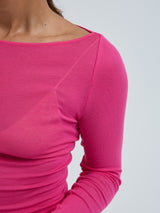 Seamless Basic Cotton Boat Neck | Baumwolle L/S T-Shirt Berry Pink