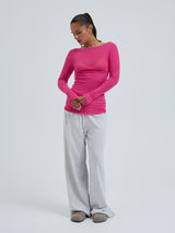 Seamless Basic Cotton Boat Neck | Baumwolle L/S T-Shirt Berry Pink