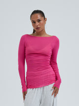 Seamless Basic Cotton Boat Neck | Baumwolle L/S T-Shirt Berry Pink
