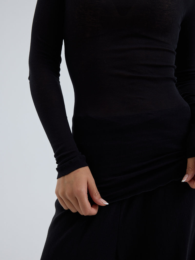 Seamless Basic Cotton Boat Neck | Baumwolle L/S T-Shirt Black
