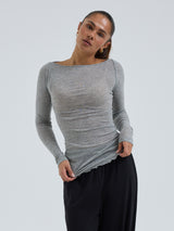 Seamless Basic Cotton Boat Neck | Baumwolle L/S T-Shirt Grey Melange