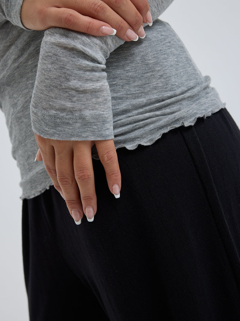 Seamless Basic Cotton Boat Neck | Baumwolle L/S T-Shirt Grey Melange